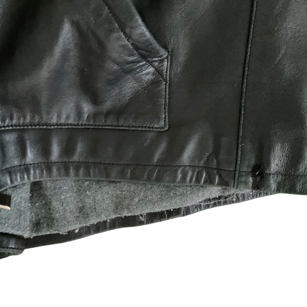 Concept Black Leather Vintage Bomber Jacket Coat Hood S Women Biker Y2K - Picture 12 of 15